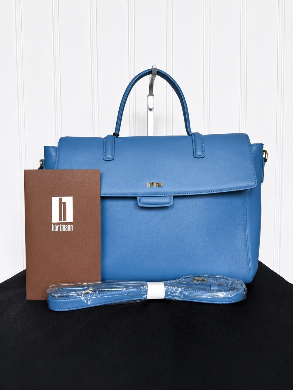 Hartmann Noviana Blue Leather Shoulder Bag Satchel with Crossbody Strap NWOT